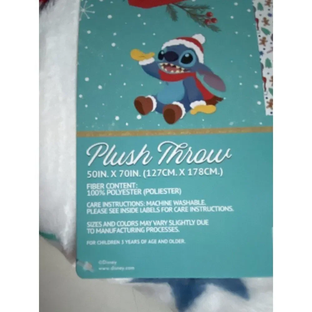 Disney Stitch Christmas Gingerbread Cookie Blanket Throw 50 X 70” Candy Cane NEW
